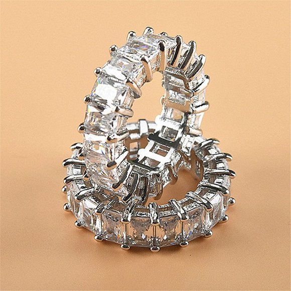 NEW 925 Silver Baguette Diamond Full Eternity Ring - Picture 6 of 14